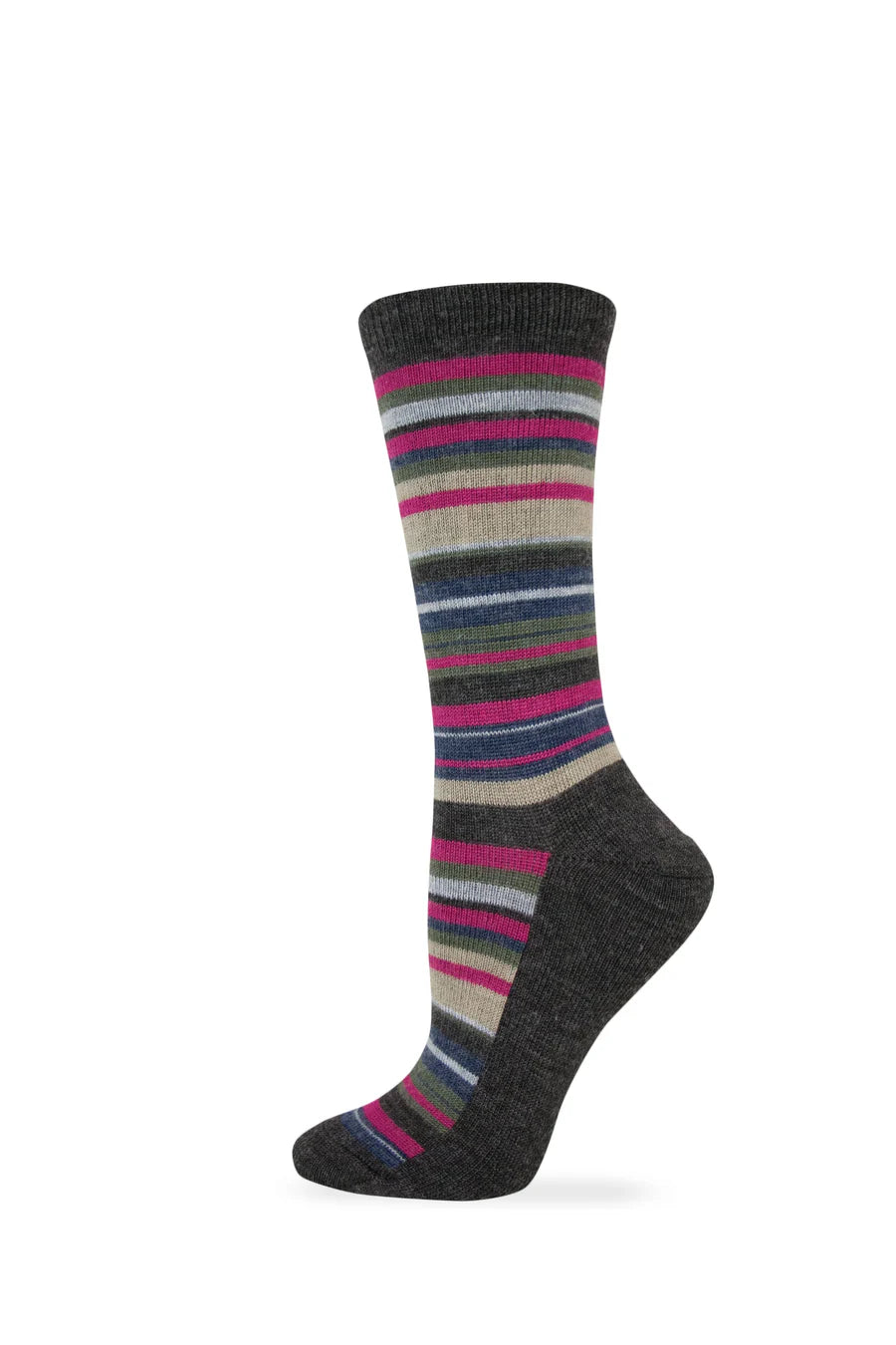 Wise Blend Ladies Merino Wool Striped Crew Sock