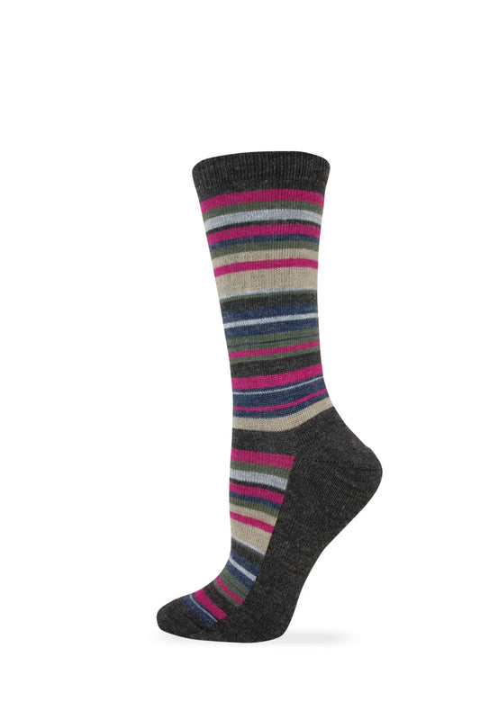 Wise Blend Ladies Merino Wool Striped Crew Sock
