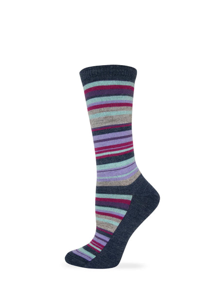 Wise Blend Ladies Merino Wool Striped Crew Sock