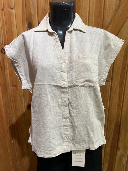 Dash Linen Cap Sleeve Top