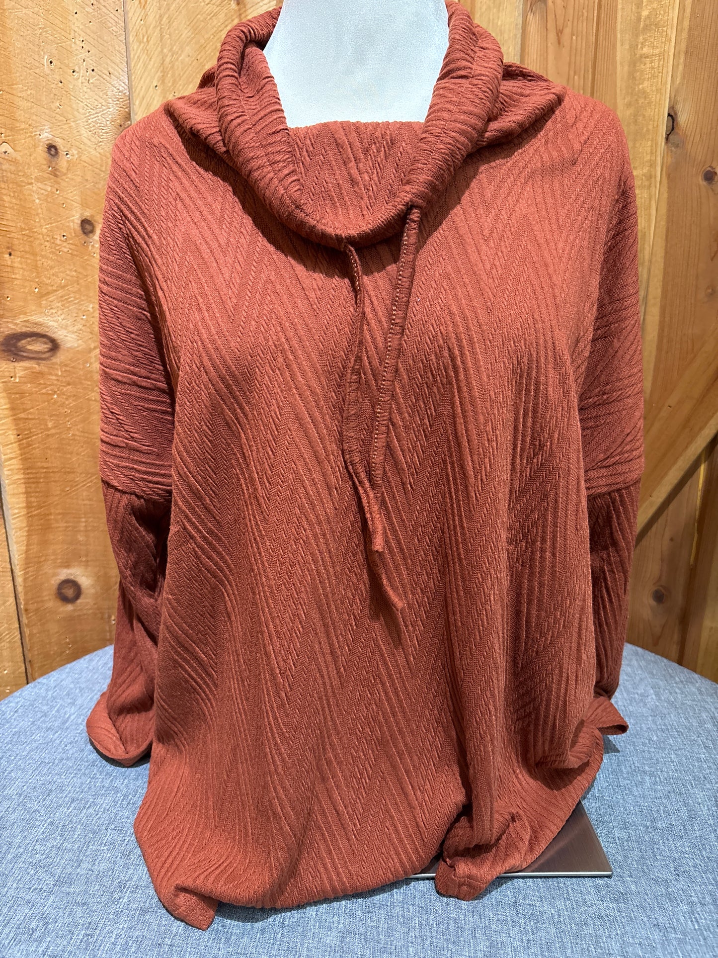 Creation Rust Cowl Neck Drawstring Top