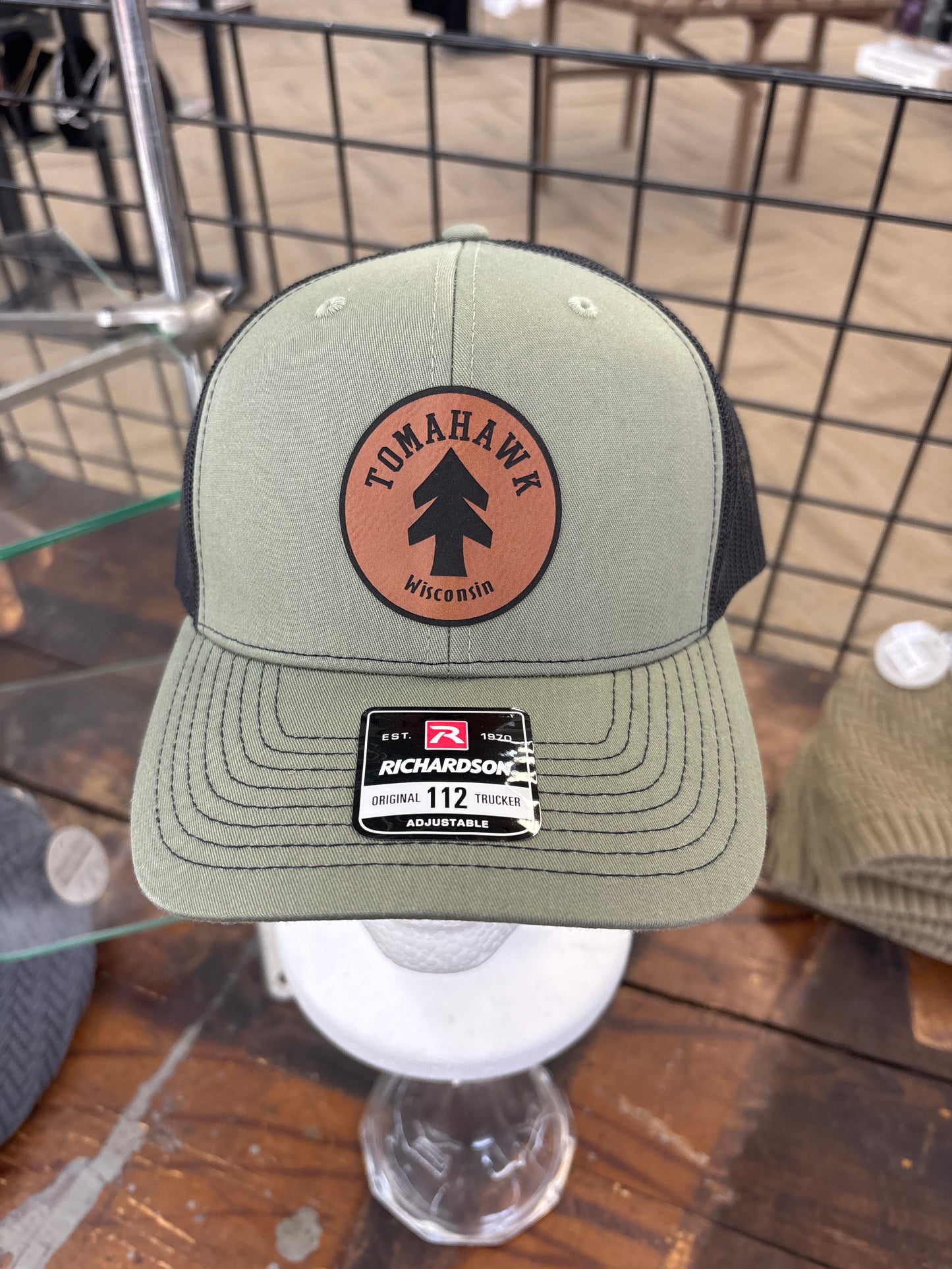 Richardson Snapback Trucker Cap- Tomahawk Wisconsin with Tree Leather Patch