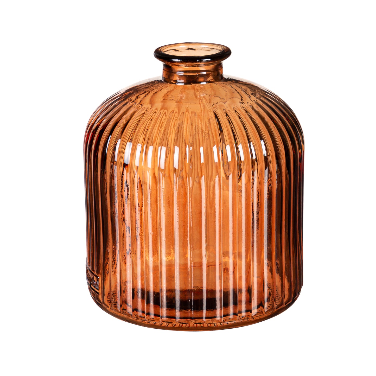 7" Amber Glass Ribbed Vase