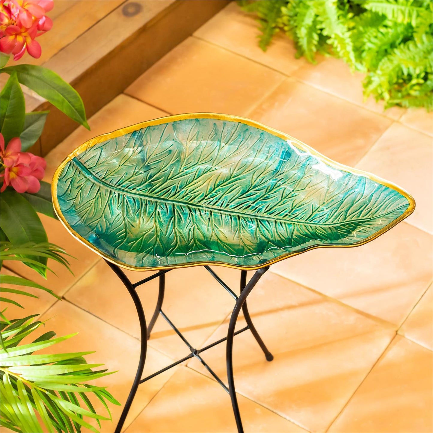 Fern Leaf Glass Birdbath