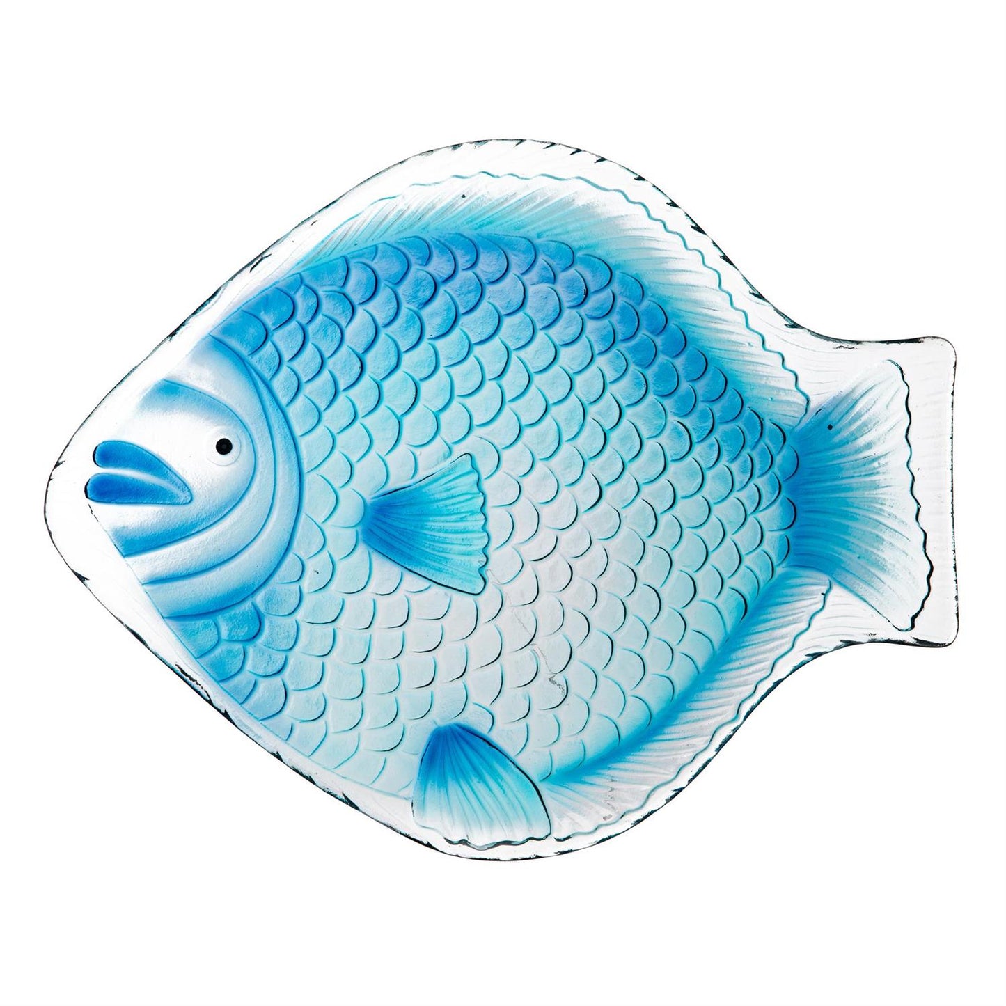 Blue Fish Glass Birdbath