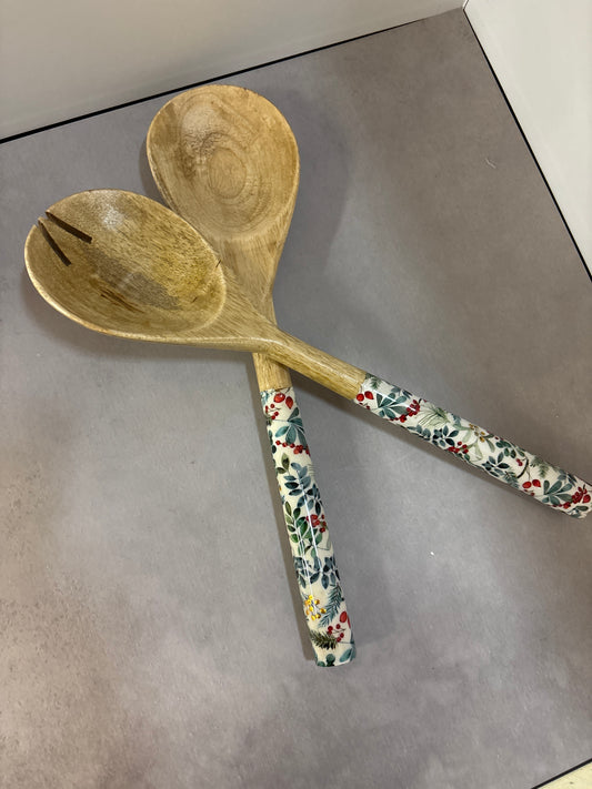 Festive Foliage Wood Salad Server