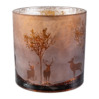 VivaStyle Glass Etched Reindeer and Trees Candle Holder