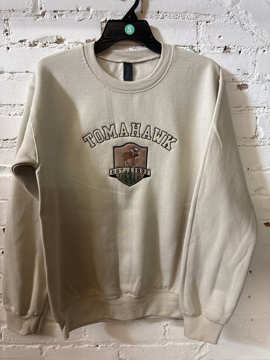Tomahawk Embroidered Moose Patch Crewneck