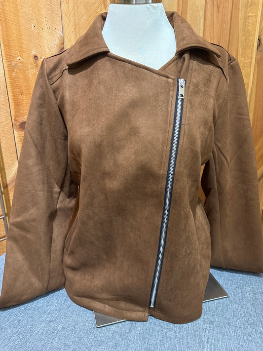 Creation Asymmetrical Zipper Suede Jacket