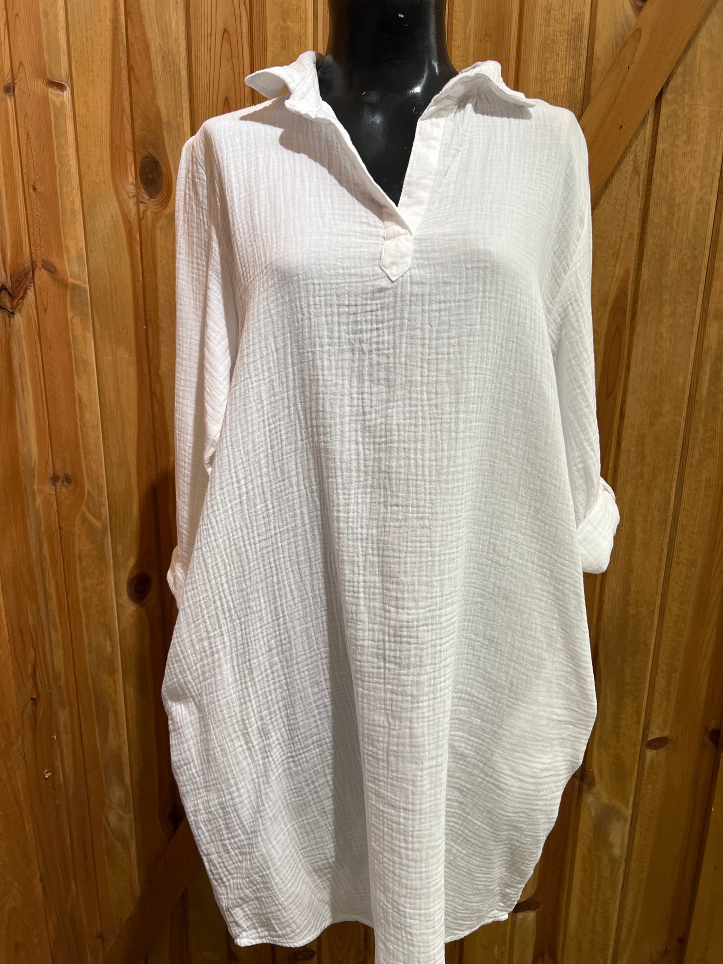 Dash Roll Tab Popover Placket Dress With Pockets