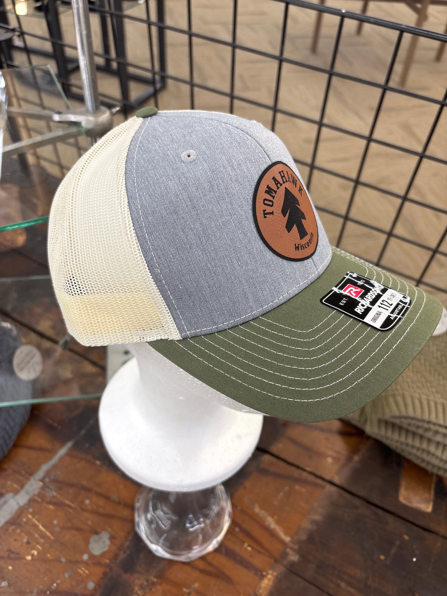 Richardson Snapback Trucker Cap- Tomahawk Wisconsin with Tree Leather Patch