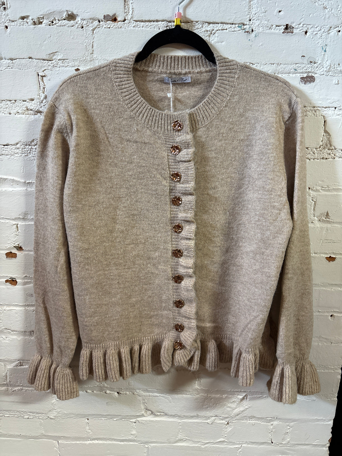 Marble & Mist Beige Ruffle Detail Sweater