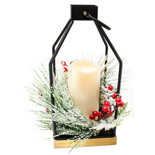 Metal and Wood Lantern Wreath