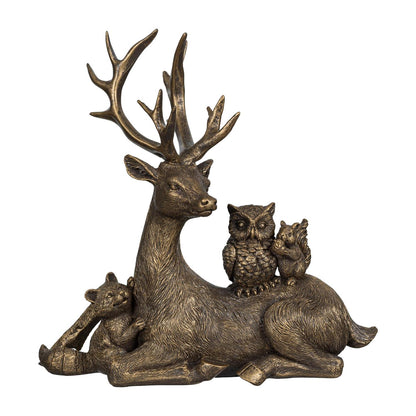 Winter Grove Reclining Deer W/ Owl & Squirrel