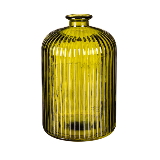 9" Green Glass Ribbed Vase