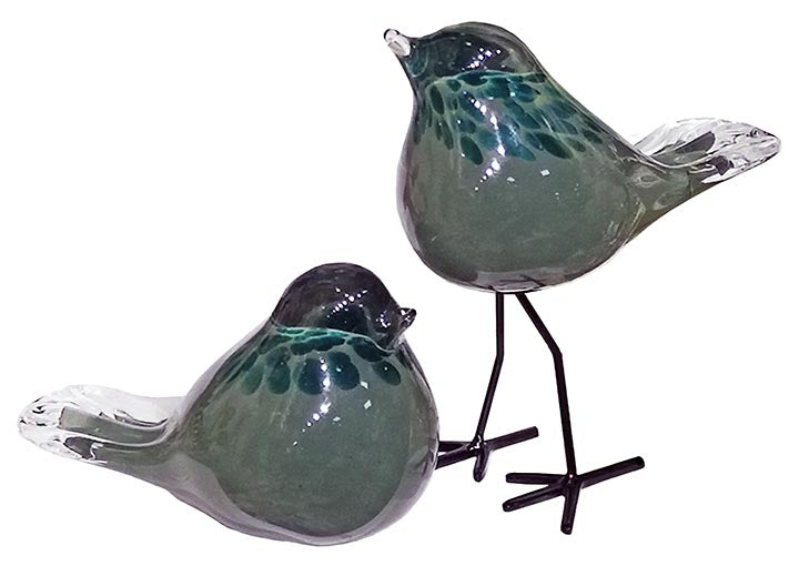 Hand Blown Green Birds