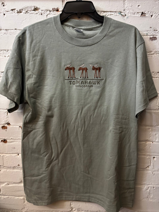 Tomahawk Embroidered Three Walking Moose T-Shirt