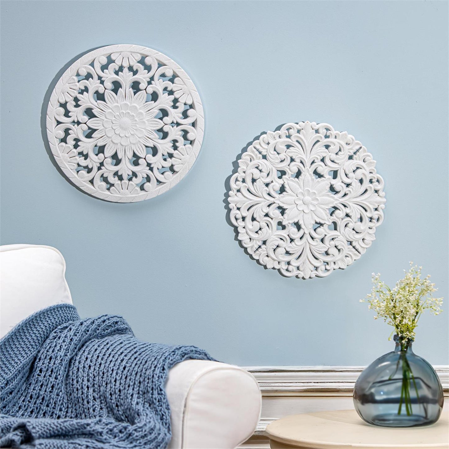 White Patterned Round Wall Art