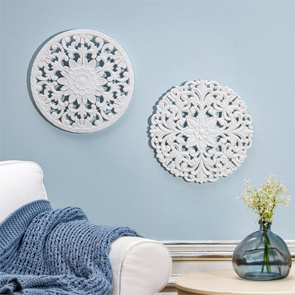 White Patterned Round Wall Art