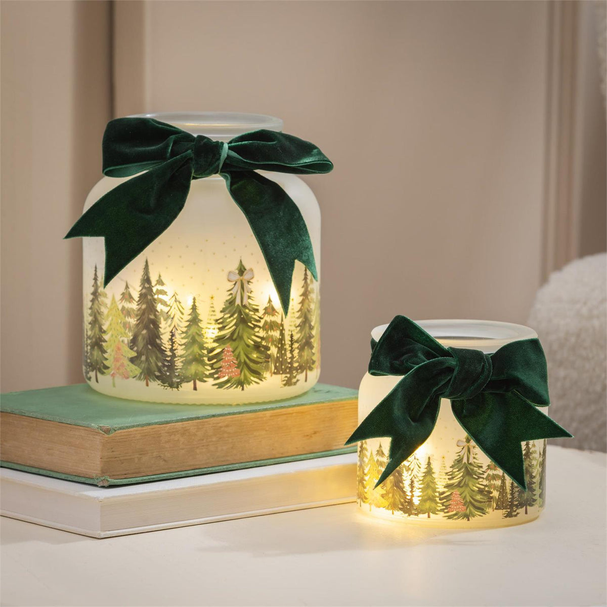 Shades Of Emerald LED Glass Jar With Bow Table Decor