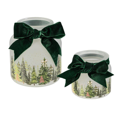 Shades Of Emerald LED Glass Jar With Bow Table Decor