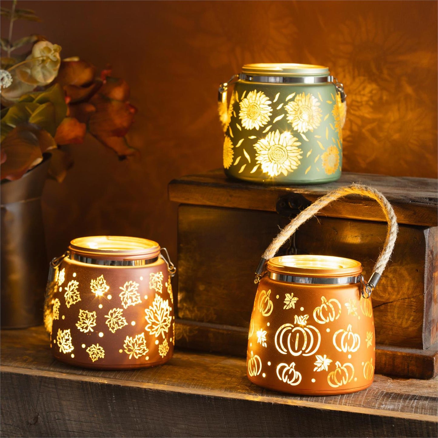 Harvest Blossom LED Glass Jars