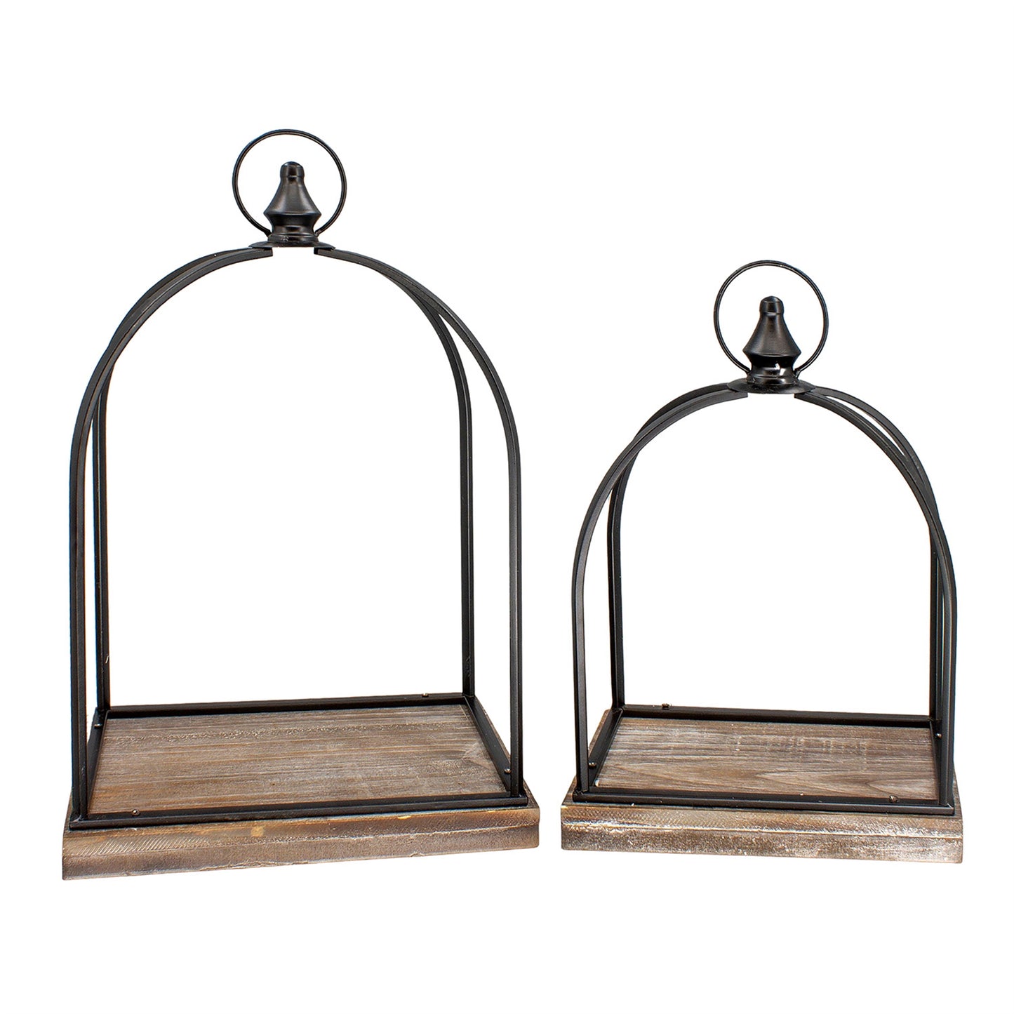 Metal Frame Wood Base Lanterns