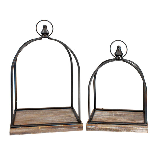Metal Frame Wood Base Lanterns