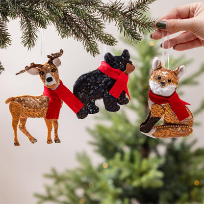 Winter Grove Fabric Forest Animal Ornaments