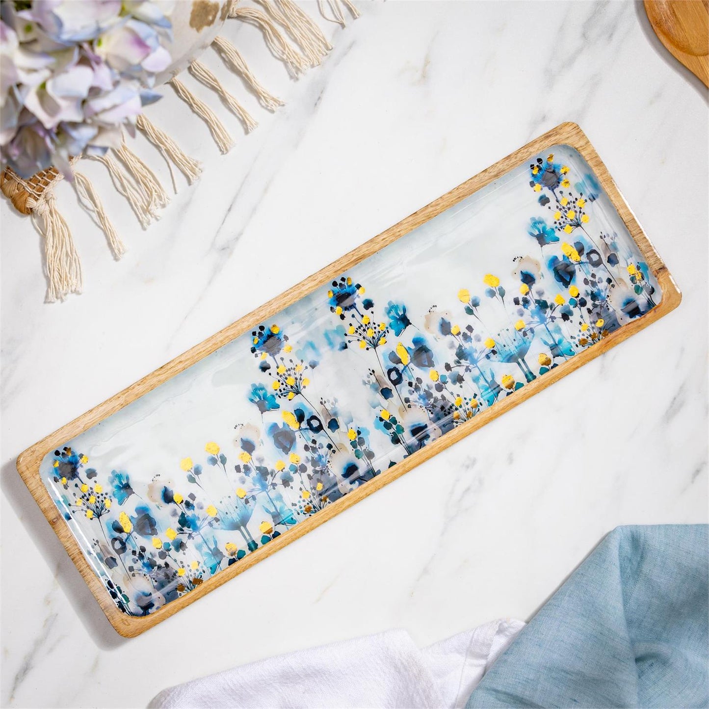 Gilded Meadow Rectangular Wood Serving Tray