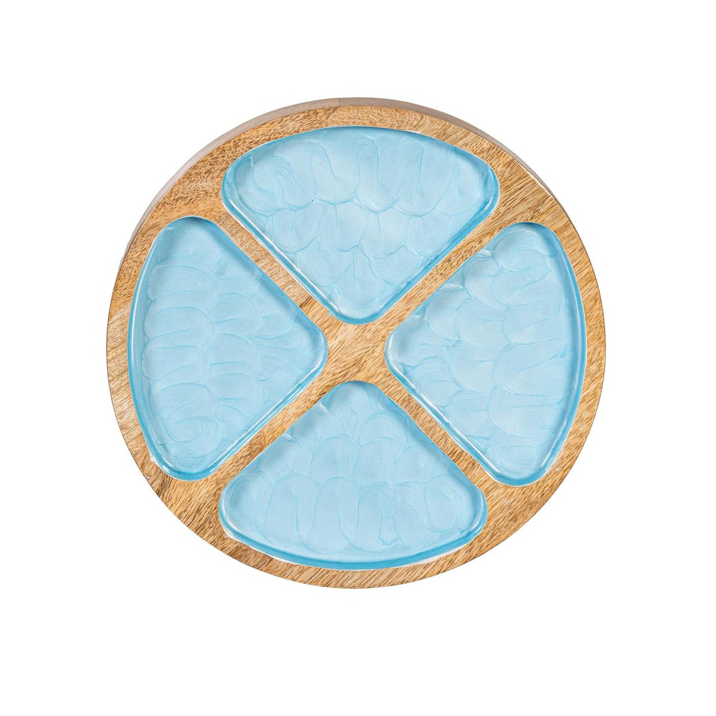 Blue Coastal Scalloped Round 4-Section Serving Tray