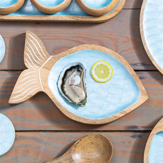 Blue Coastal Scalloped Enamel Fish Tray