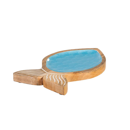 Blue Coastal Scalloped Enamel Fish Tray