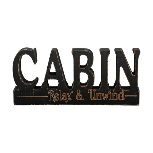 Black Cabin Wood Cutout Sign