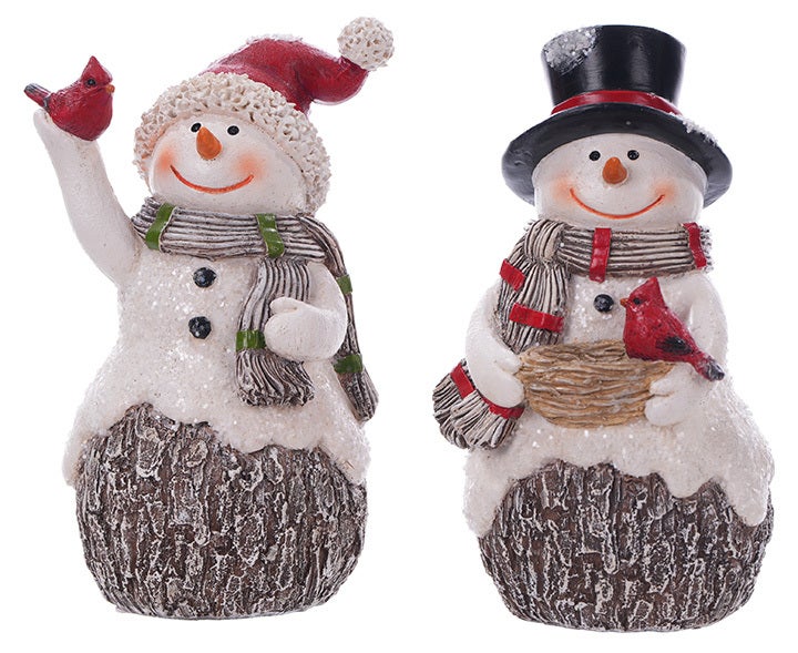 Resin Snowman With Bird