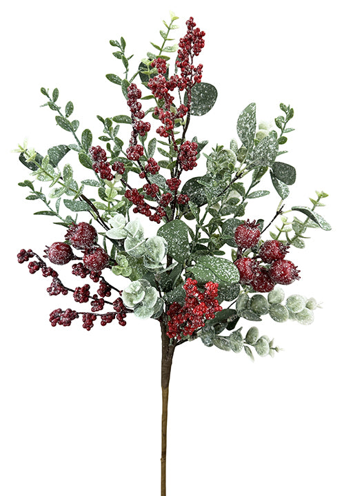 Icy Red Berry Leaves Spray