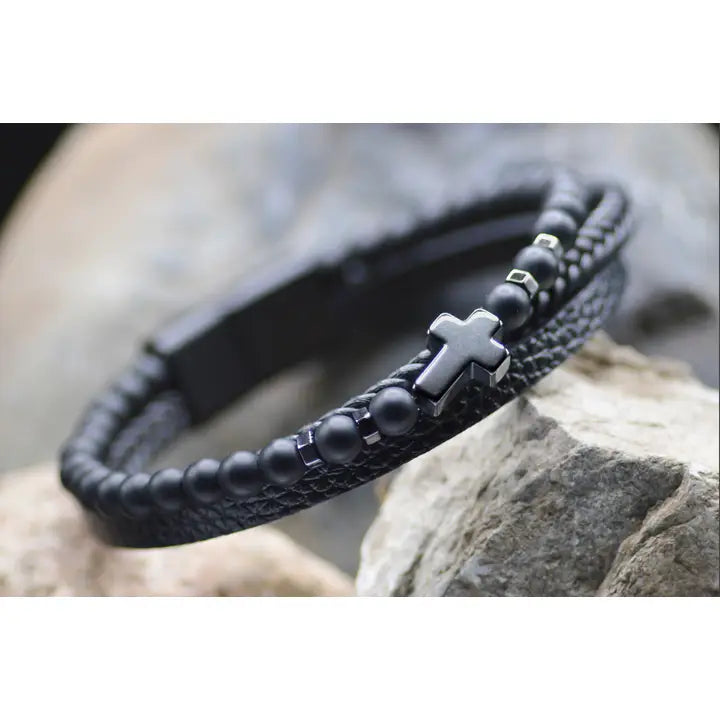 Men's Cross Leather Bracelets