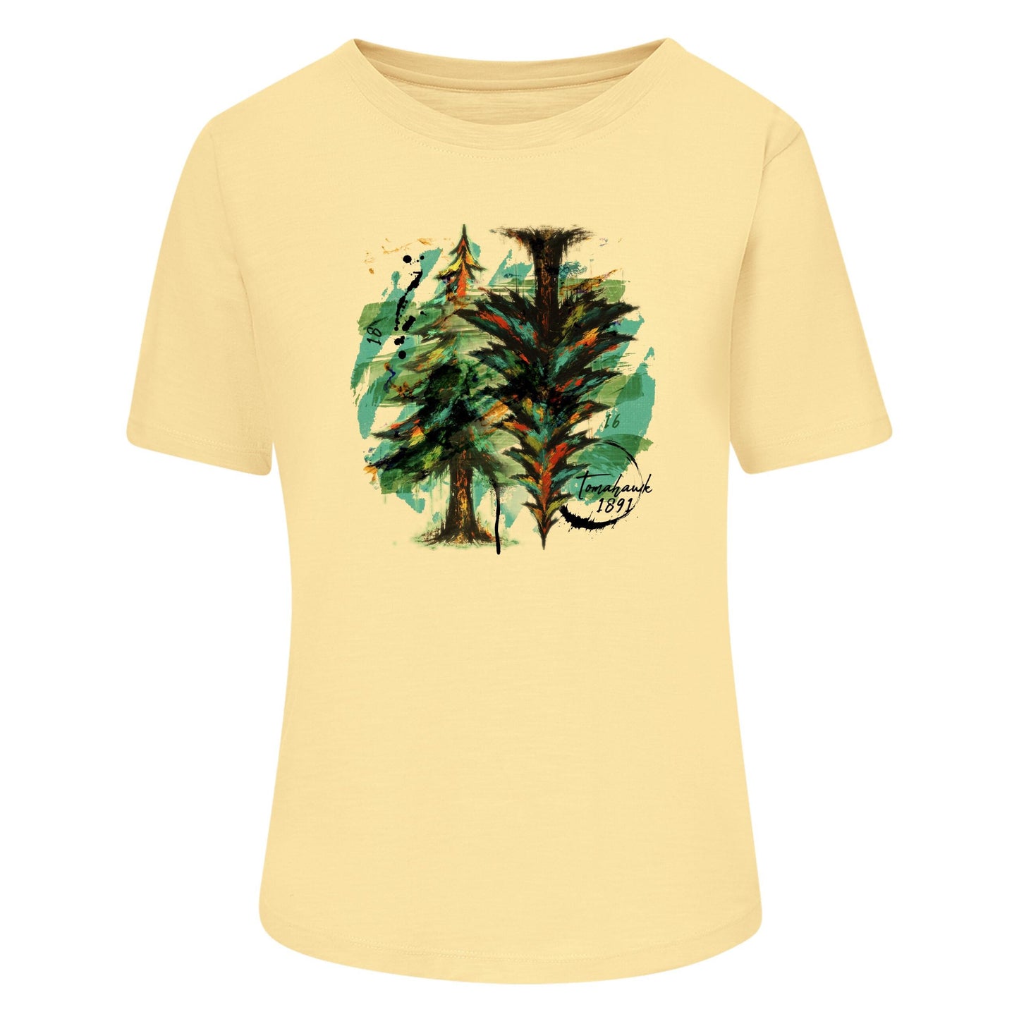 Tomahawk 1891 Watercolor Tree Printed Ladies Tee