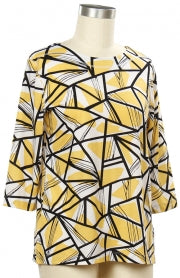 Links 3/4 Sleeve Geo Print Top