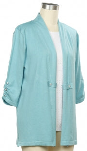 N Touch 3/4 Sleeve Solid Sky Blue Cardigan