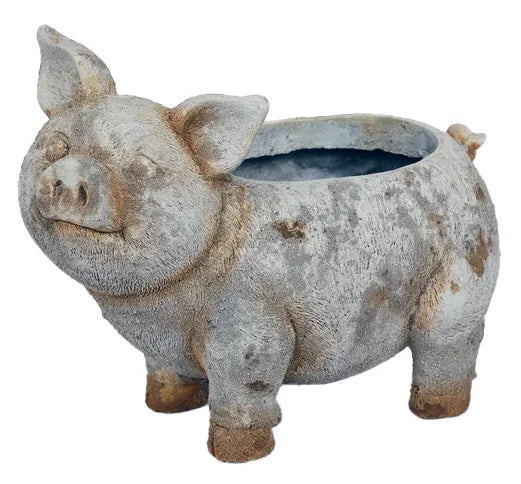 Rustic Stonelook Pig Planter