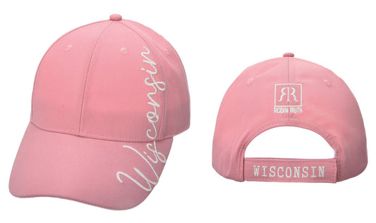 Wisconsin Pink Vertical Text Baseball Hat